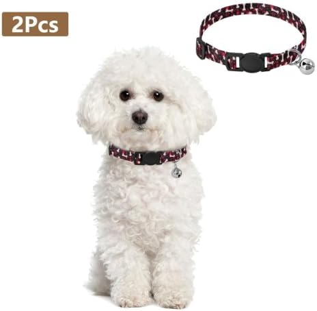 2 Pack Kitten Collar Dog Bones Kitten Collar with Bell, Adjustable 10.6 to 17.1 Inches