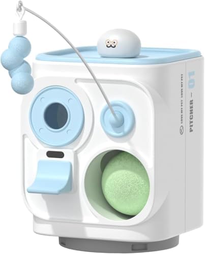 Pet Robot Accessory: 3-in-1 Feather Teaser, Ball Launcher & Treat Dispenser for Cats & Dogs, Blue