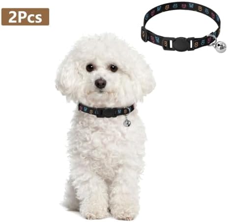 Neon Cute Faces Black Cat Collars 2 Pack Lightweight Small Dog Collar Adjustable Length 10.6" to 17.1"