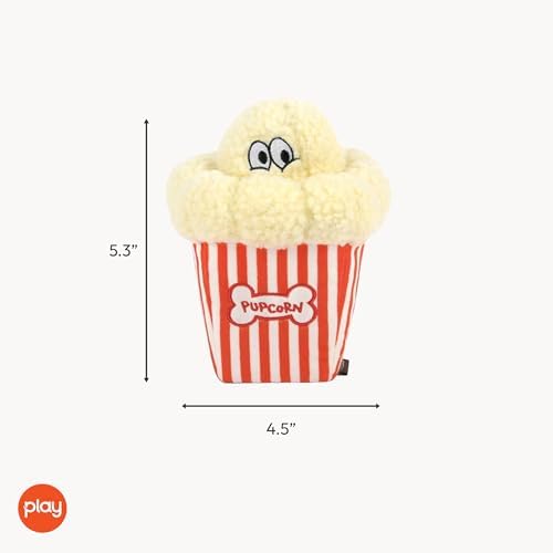 P.L.A.Y. Cute Plush Dog Toys - Hollywoof Cinema, Movie Themed Durable Squeaker Chew Toy, Great for Puppies & Small, Medium, Large Dog Breeds - Machine Washable, Recycled Materials (Poppin' Pupcorn)