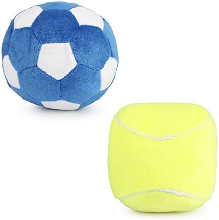 Interactive Dog Balls, 2 Pack Plush Squeaky Dog Toys Balls for Dogs, Football Tennis Ball Dog Toy Ball Indoor Outdoor Sports Stuffed Puppy Toy for Small Medium Dog(Football+Tennis)
