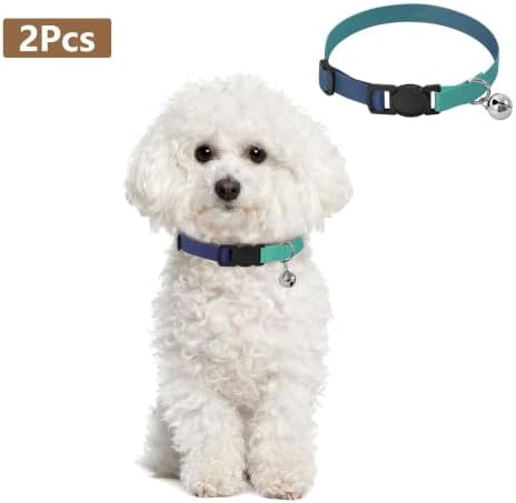 Blue Gradient Dog Collars for Small Dogs, 2 Pack Cat Collar with Bell