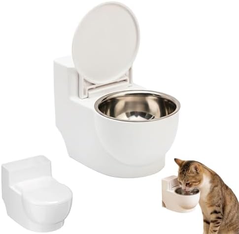 Toilet Pet Water Dispenser for Cat and Dog, Small White Funny Water and Food Bowl