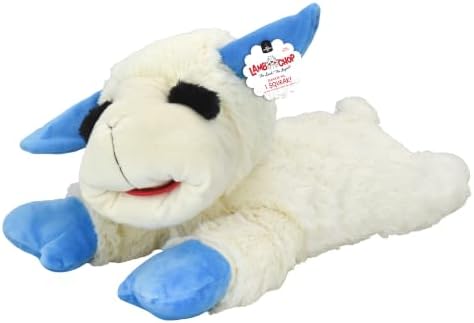 Multipet Lamb Chop Dog Plush Toy - Squeaky Toy for All Dogs - Durable Oxford Lining - Stuffed Animal for Cuddling & Playing - Jumbo (24", Blue Paws)