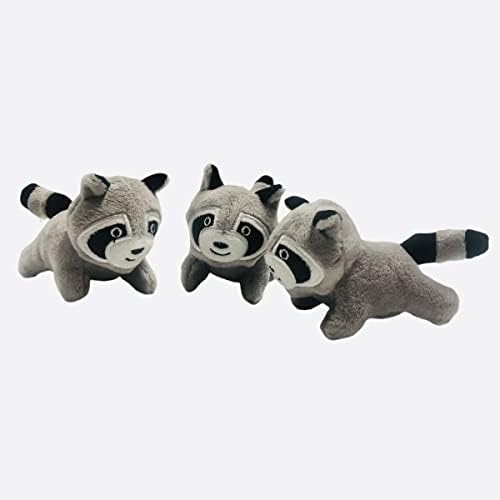 Glow Pups Raccoon Dog Toy 3 Pack with Squeaker, Plush Hide and Seek Dog Toys for Small to Medium Dogs, Burrow Replacement Animals, Woodland Gray, 3 x 5 x 2 inches
