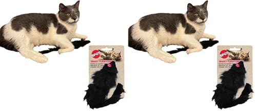 SPOT Shaggy Plush Ferret - Interactive Rattle and Catnip Fuzzy Toy for Indoor Cats and Kittens, Large Size Perfect for Pouncing, Chasing, Hunting, 11 Inches (Pack of 2)