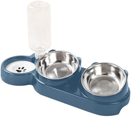 3 in 1 Cat Bowl, Cat Food and Water Bowl Set, Stainless Steel Cat Food Bowls Elevated with Tilted Design, 2 Pet Dish & Automatic Water Dispenser Feeding Station, Small or Medium Sized Dogs