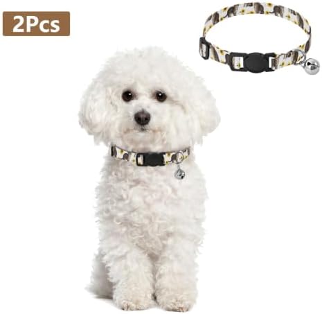 Cats Yellow Sunflowers White Puppy Collar 2 Pack Soft Cat Collar Adjustable Length 10.6" to 17.1"