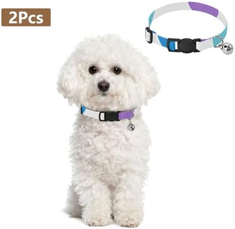 Rainbow Polka Dots Soft Polyester Pet Collar, 2 Pack Dog Bell Collar
