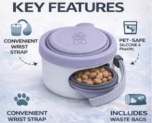 3-in-1 Dog Snack Container Portable Pet Treat Container with Collapsible Bowl & Poop Bag Dispenser for Walking Training Travel