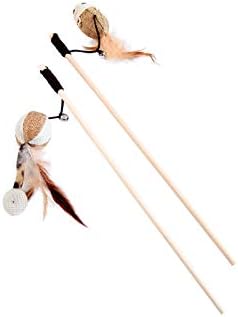 Cat Teaser Cat Kitten Toys Set Natural Sisal Wand Teasers with Mouse, Bell, Feather, Elastic String, and Sturdy Wood Rod