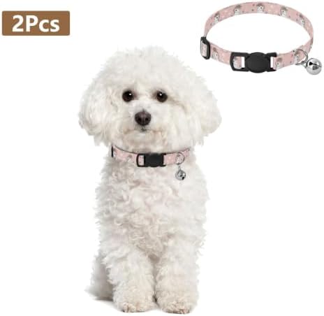 2 Pack Pet Collars Cute Unicorns Floral Crowns Dog Bell Collar, Adjustable Length 10.6" to 17.1"
