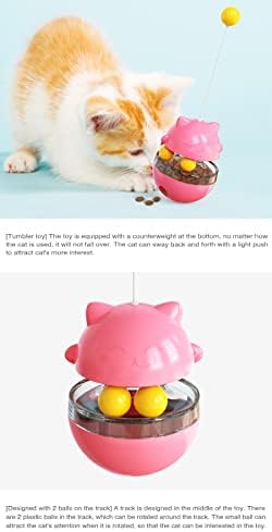 CYBERNOVA Interactive Wobble Cat Toy with a Teaser Wand, Built -in Treat Dispenser/Pet Puzzle Toy/Slow Feeder for Cats and Kitten (Pink)