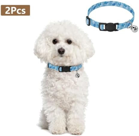 2 Pack Dog Collar Blue Butterflies Wings Cat Collar Breakaway with Bell, Adjustable Length 10.6" to 17.1"