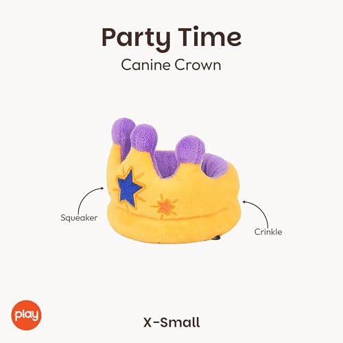 P.L.A.Y. Cute Plush Dog Toys - Birthday Party Celebration Themed Durable Squeaker Toy, Great for Puppies & Small, Medium, Large Dogs - Machine Washable, Recycled Materials (Canine Crown, X-Small)