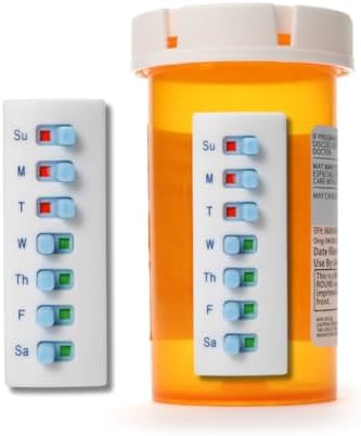 TAKE-N-SLIDE Peel and Stick Reusable for 12 + Refills, Pill/Medication/Vitamin/Pet Med Tracker & Reminder, Attach to Your Bottle, Organizer-Free, Curved‑Back (White, 2-Pack)