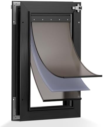 Aluminum 3-Flaps Medium Dog Door for Door, Pets Up to 45 lb, Black
