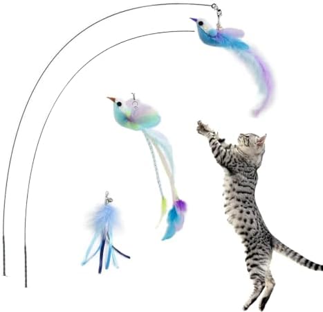 Cat Toys for Indoor Cats, Interactive Feather Wand Toy Set