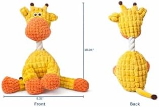 Dog Squeaky Plush Toy with Rope - Durable Stuffed Dog Toy with Built-in Squeaker, Interactive Chew Toy for Small, Medium & Large Dogs (Orange Giraffe, Not for Aggressive Chewers)