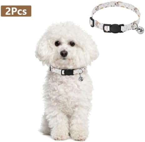 Cute Cartoon Dogs Collars for Puppies, 2 Pack Decorative Pet Collar with Bell