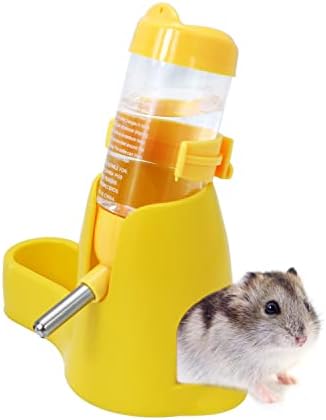 Wontee 3 in 1 Hamster Water Bottle with Food Bowl Hideout Base 80ML, Yellow