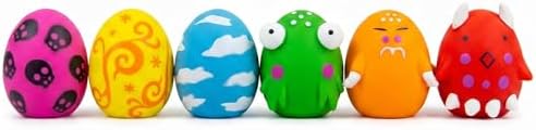 Squeaky Dog Toys for Interactive Fetch Play Durable Chewing Soft Rubber Latex Bouncy Egg Balls Puppy Toys with Cute Pattern Funny Face for Puppy Small Medium Dogs 6PCS