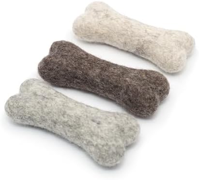Glaciart One Felted Wool Dog Chew Bone Mini (3 Pcs)| Durable Dog Chew Toy, for Teething & Teeth Cleaning | Fetch Games & for Anxiety/Boredom | Great for Small Puppy