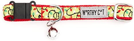 THE WORTHY DOG Christmas Patterns, Breakaway Cat Collar with Bell, Green
