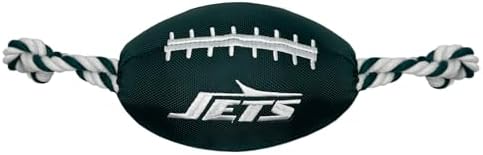 Pets First NFL New York Jets Football Dog Toy, Tough Quality Nylon Materials, Strong Pull Ropes, Inner Squeaker, NFL Team Color