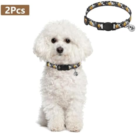 Cute Cartoon Bees White Wings Puppy Collar with Bell 2 Pack Kitten Collars Adjustable 10.6 to 17.1 Inches