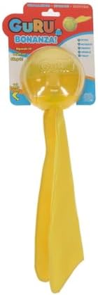 GURU Bonanza Ball Interactive Dog Toy with Tail - Squeaky Treat Dispensing Fetch Toy for Medium Large Dogs - Durable Chew Pro Rubber Ball for Tug and Water Play - Crinkle Fabric - Medium