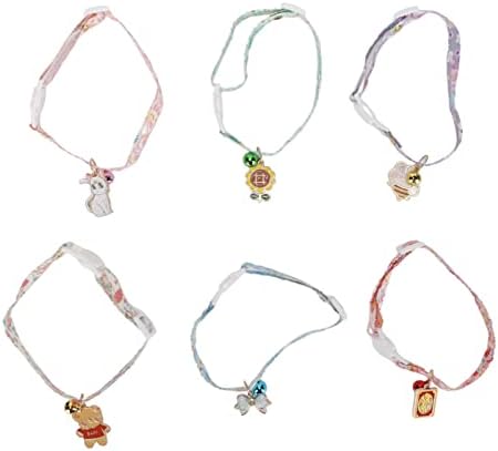 Pet Pattern Collars Set of 6 Cute Soft Adjustable Dog Collars with Bell for Small Animals - Polyester Material