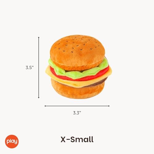 P.L.A.Y. Cute Plush Dog Toys - Fast Food Themed Durable Giggle Chew Toy, Great for Puppies & Small, Medium, Large Dog - Machine Washable, Recycled Materials (American Classic Burger, X-Small)