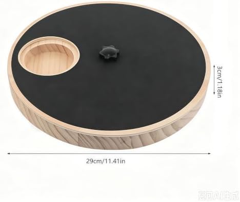 2 in 1 Wooden Pet Slow Feeder Puzzle Toy, Rotating Treat Dispenser with Nail Scratch Pad for Dogs Cats