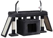 Heybly Cat Tree Extra-Long & Stable 2 Adjustable Scratch Boards HCT210SG | Easy-Climb Cat Tower with Dual-Leg Floor Condo, Sturdy Cat Furniture with Extra Wide Platform & Interactive Toys, Smoky Gray