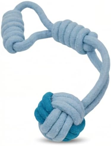 Tug of War Dog Toy 12 Inch Eco Cotton Interactive Dog Rope Toy with Grip Handle & Rope Tug Ball with Natural, Non-Toxic Dyes Tug Toy for Medium & Small Dogs