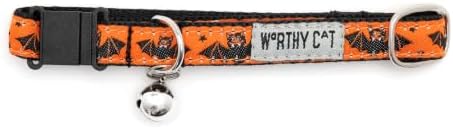 THE WORTHY DOG Halloween Patterns, Breakaway Cat Collar with Bell, Orange