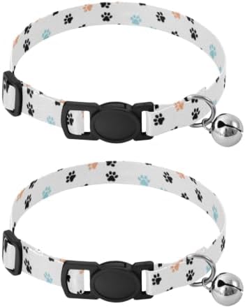 Paw Prints Black Easy to Clean Pet Collars 2 Pack Soft Cat Collar
