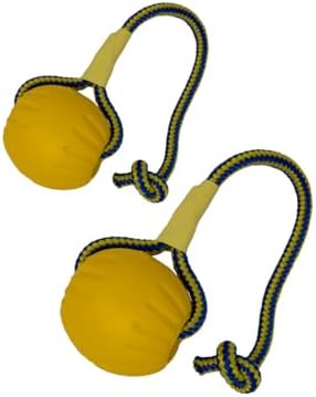 2 Pack Ball with Rope Dog Toy,Fling Dura Foam Toy,Dog Water Float Ball Rraining Boall on Rope (1 * 7cm/2.8"+1 * 9cm/3.5")