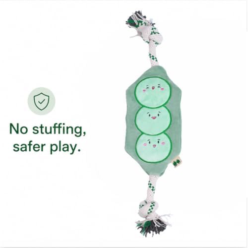 Green Sheep Interactive Plush Dog Toy, No Stuffing Squeaky Toy with Recycled Cotton Rope for Medium to Large Dogs, Chew Toy, Pea