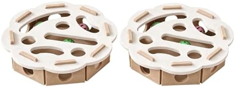 Interactive Cat Puzzle Feeder Toy – Felt Maze Box with 3 Jingle Balls – Mental Stimulation, Slow Feeding & Fun Exercise for Indoor Cats & Kittens (2,Round-Beige)