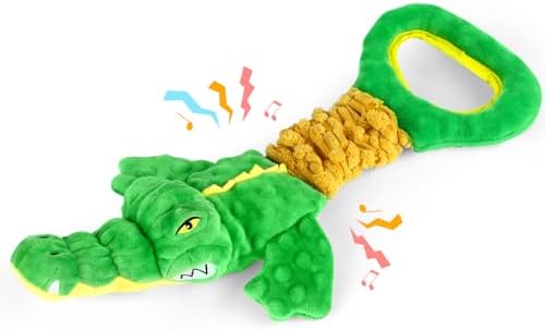 Plush Squeaky Dog Toy with Crinkle Paper - Tug of War Handle for Interactive Play, Durable Dog Chew Toys for Small, Medium, Large Dogs & Puppies