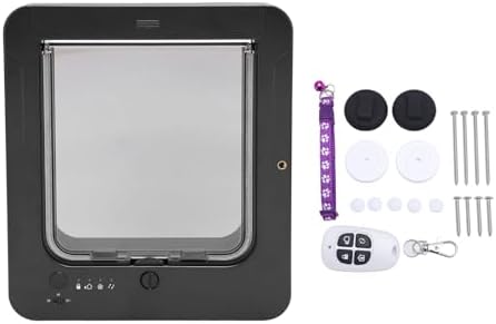 Ymiko Automatic Cat Door with Smart Unlocking, Weatherproof Pet Entry Exit System, Rechargeable Battery Operated, Controlled Access for Cats, Home Use 210mAh (Black + Remote Control)