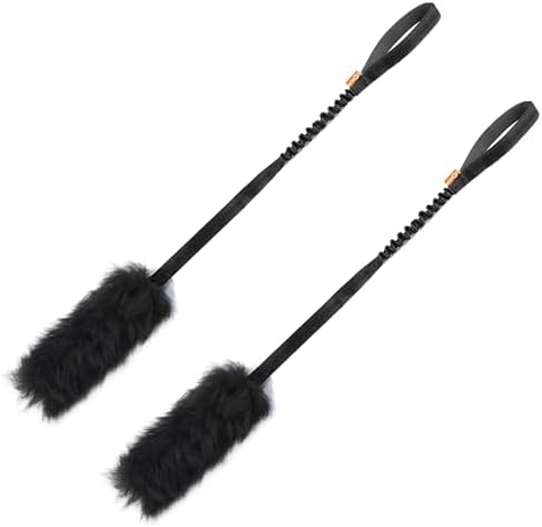 HOWGO Bungee Dog Toy, 100% Sheepskin Tug Rope (Black, Long w/o Ball 2PC)