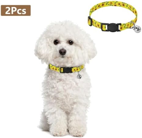 Sunflowers Yellow Metal Bell Included Cat Collars 2 Pack Collar for Cats