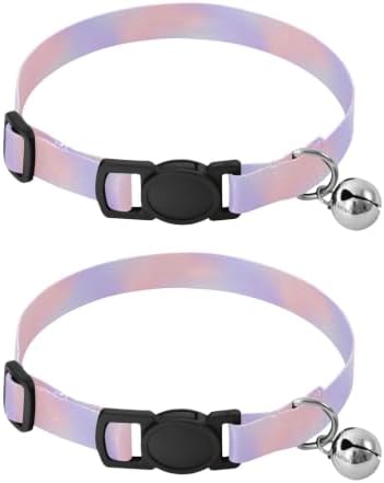 Pastel Gradients Lavender Metal Bell Included Cat Collars 2 Pack Soft Polyester Pet Collar