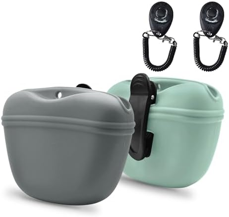AUDWUD Silicone Dog Treat Pouch with Clicker Magnetic Closure Secure Clip