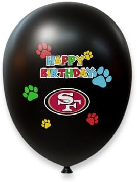 NFL SAN Francisco 49ERS Dog Birthday Party Set 10pcs with 1 Football Bandana Large/X-Large, 1 Crown Hat, 1 Banner, 1 Birthday Cake Toy & 6 B-Day Balloons, Dog Birthday Set, Costume, Fun Doggie Pawty