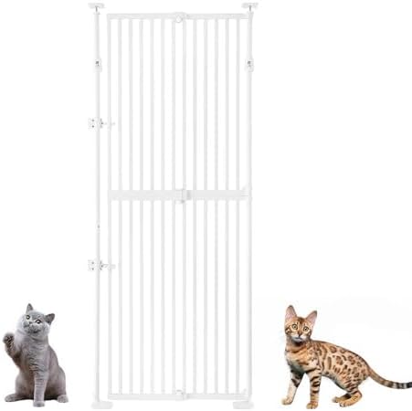 unipaws 75" H Extra Tall Cat Safety Gate, Auto Closing and No Drilling | Fit for 21"-34" Wide and 75"-98" Height Opening, Fit for Doorway Hallway Stairs, Cat Dog Proof, Indoor Use, White