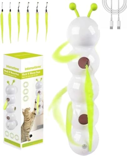 Caterpillar Cat Toy,Interactive Smart Cat Toy, Rechargeable Motion Activated Cats Toys, Bite Resistant, Automatic Kitten Toys for Bored Cats for All Ages Indoor Cat (with 4 Yellow Tails)